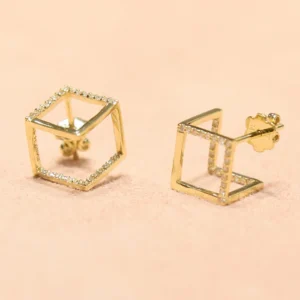 Обеци от розово злато на винт с бели цирконий – 2,46гр