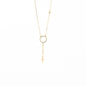 Колие от жълто злато с перла и кръст 1,89гр. , 43+2см.