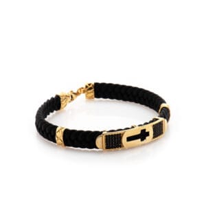 Мъжка силиконова гривна от жълто злато, с черни цирконий, 8,14гр.