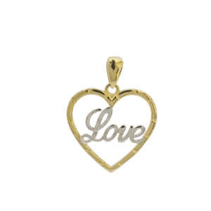 Медальон сърце с надпис Love от жълто и бяло злато 1,00гр.